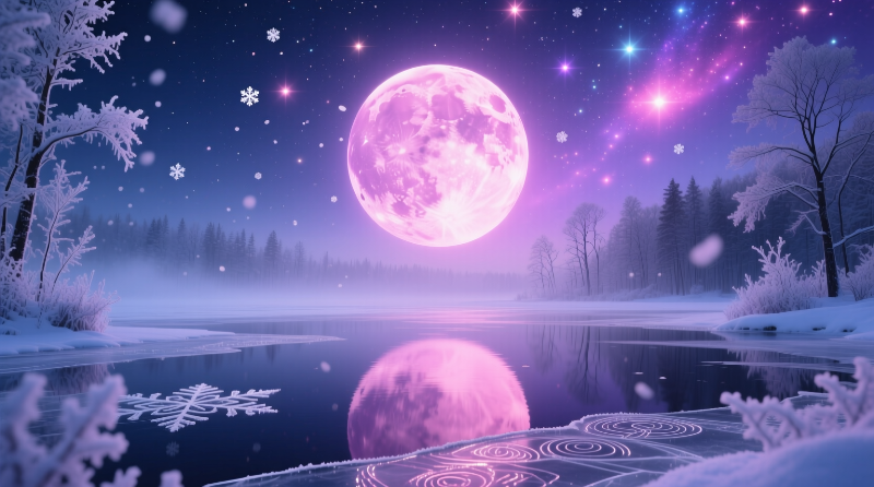 Яркий лунный свет над зимним озером